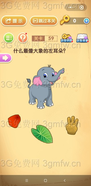 最强大脑闯关第59关【什么最像大象的左耳朵】答案攻略