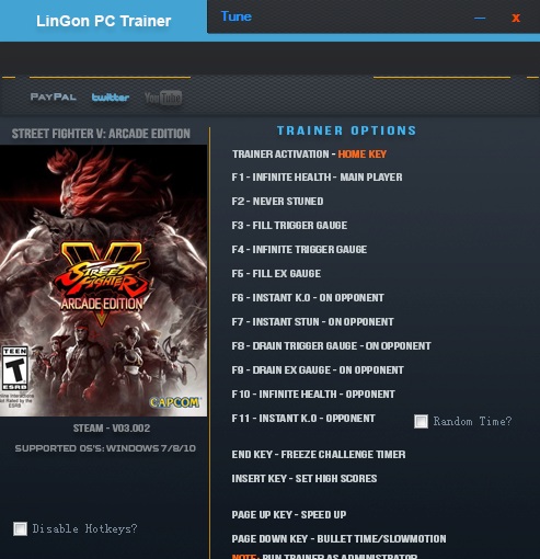 街头霸王5十五项修改器 v4.021 Lingon版