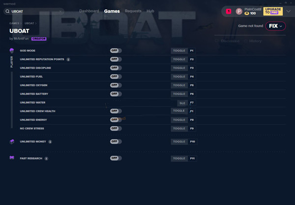 Uboat十二项修改器 v2020.02.01 MrAntiFun版
