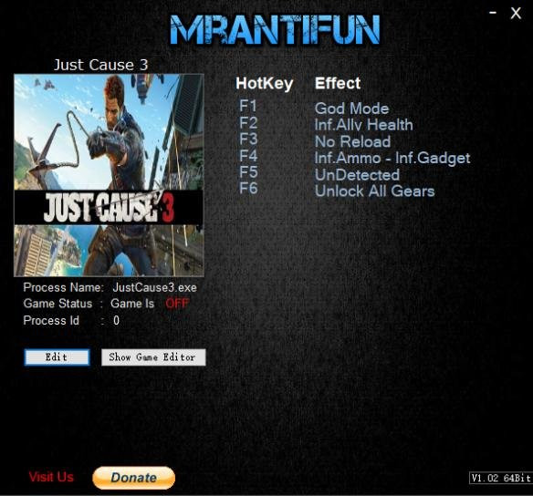 正当防卫3七项修改器 v2018.10.17 MrAntiFun版