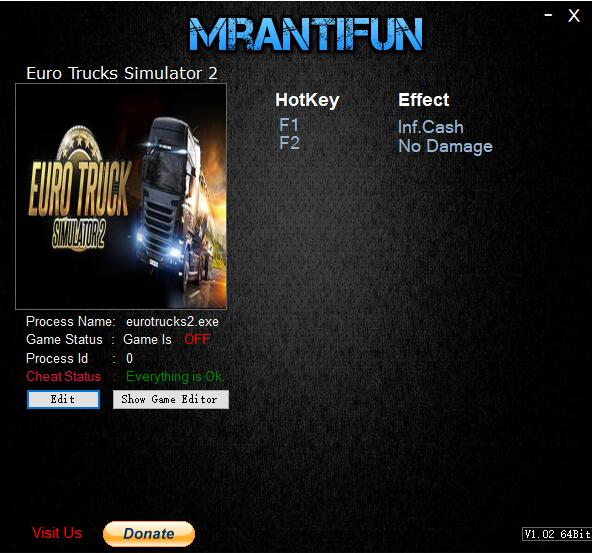 欧洲卡车模拟2二项修改器 v1.32.3 MrAntiFun版