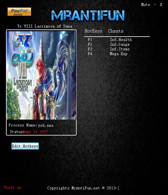 伊苏8：达娜的安魂曲四项修改器 v1.0 MrAntiFun版