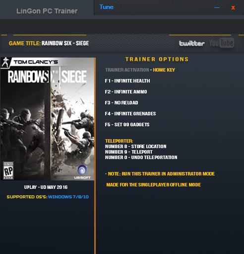 彩虹六号围攻七项修改器 v20160513 LinGon版