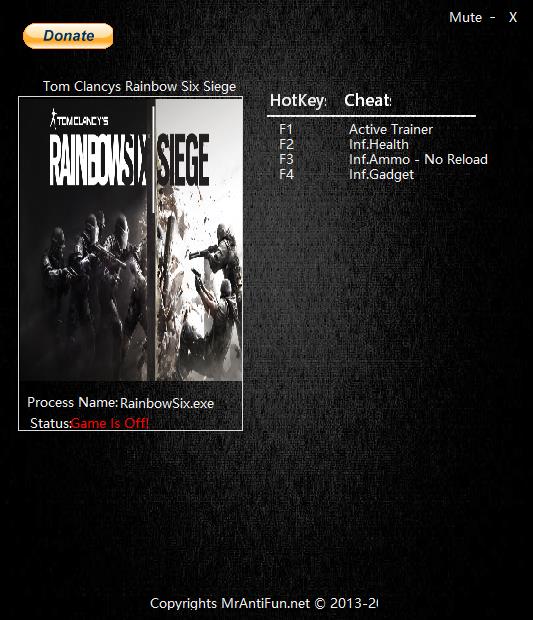 彩虹六号围攻四项修改器 v1.14 MrAntiFun版