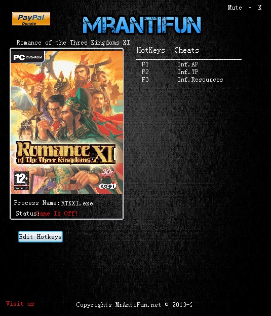 三国志11威力加强版三项修改器 v1.0 MrAntiFun版