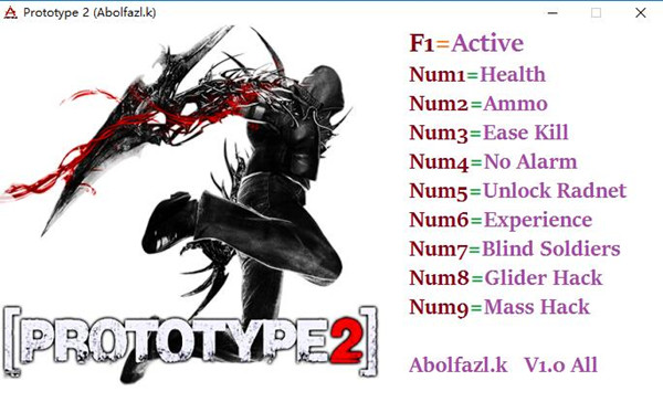 虐杀原形2九项通用修改器 v1.0 Abolfazl.k版