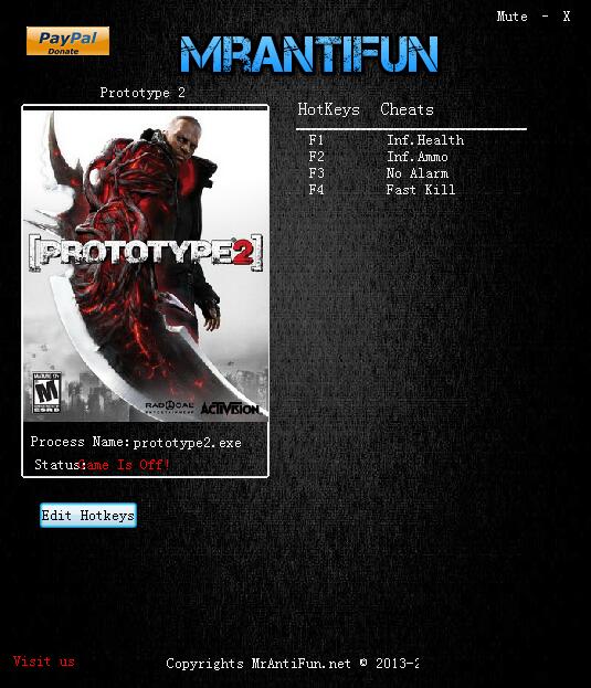 虐杀原形2四项修改器 v20161018 MrAntiFun版