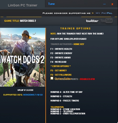 看门狗2十一项修改器 v1.6 LinGon版