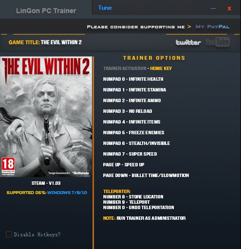 恶灵附身2十二项修改器 v1.03 LinGon版