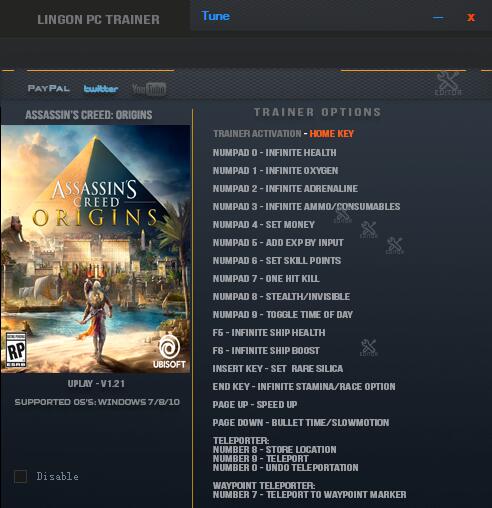 刺客信条：起源十八项修改器 v1.21 Lingon版