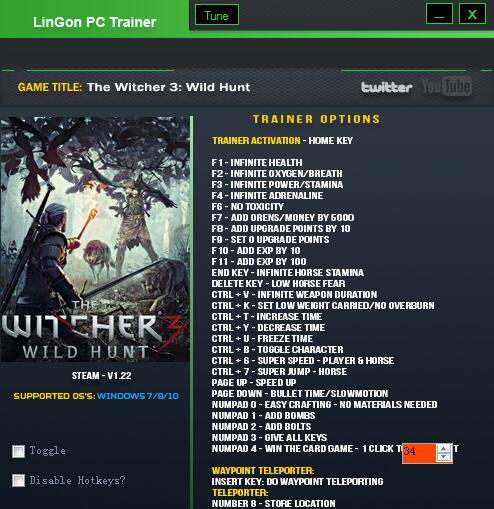 巫师3：狂猎三十二项修改器 v1.22 Lingon版