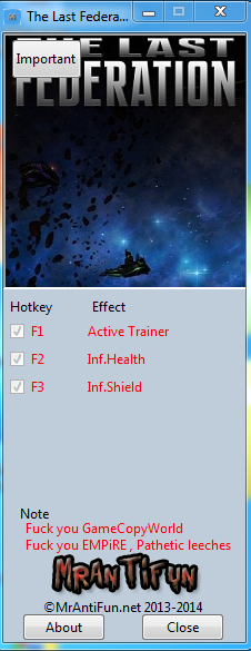 最后的联盟两项修改器 v1.0 MrAntiFun版