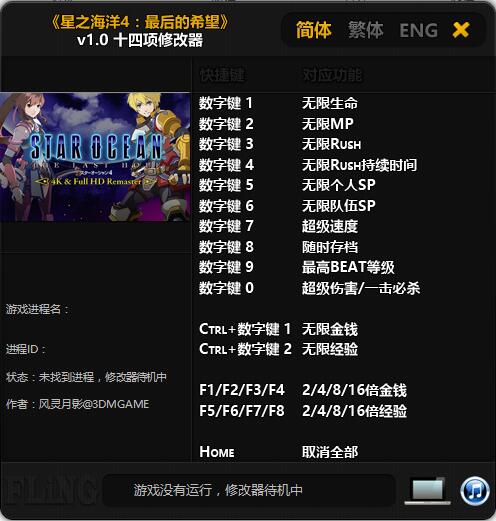 星之海洋4：最后的希望十四项修改器 v1.0 风灵月影版