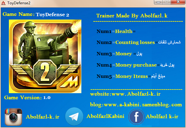 玩具塔防2五项修改器 v1.0 Abolfazl.k版