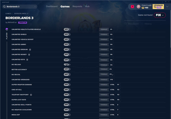 无主之地3四十九项修改器截图