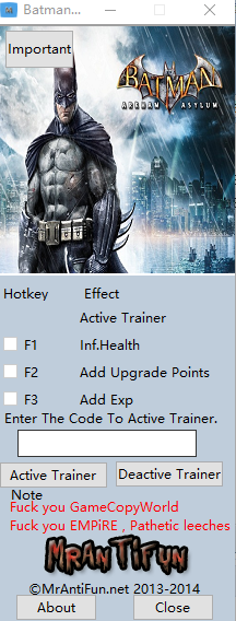 蝙蝠侠：阿卡姆疯人院三项修改器 v1.1版 绿色版