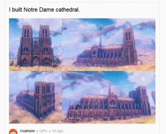 《英灵神殿》中玩家用木头盖出巴黎圣母院 细节真实