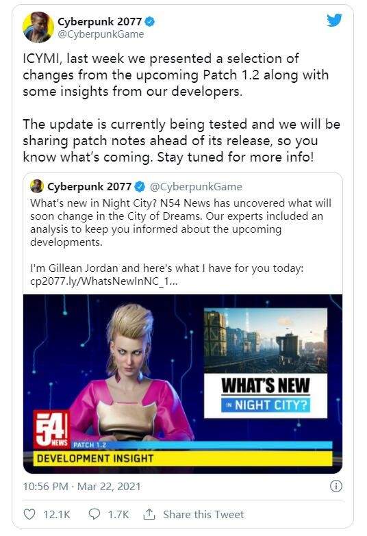 开发者确认《赛博朋克2077》1.2更新测试中 公布在即