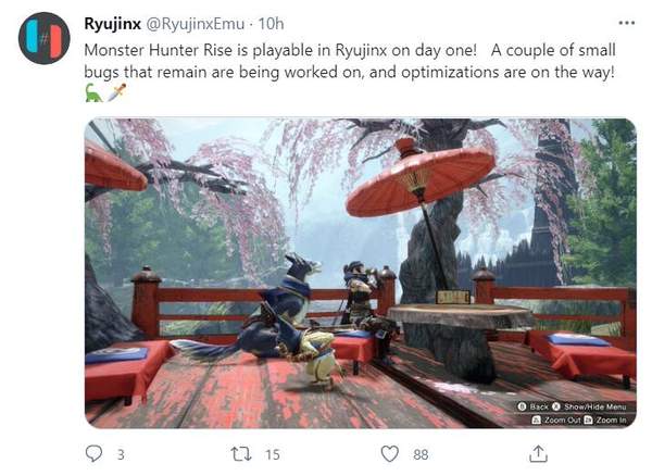 NS模拟器“Ryujinx”可稳定运行《怪物猎人：崛起》