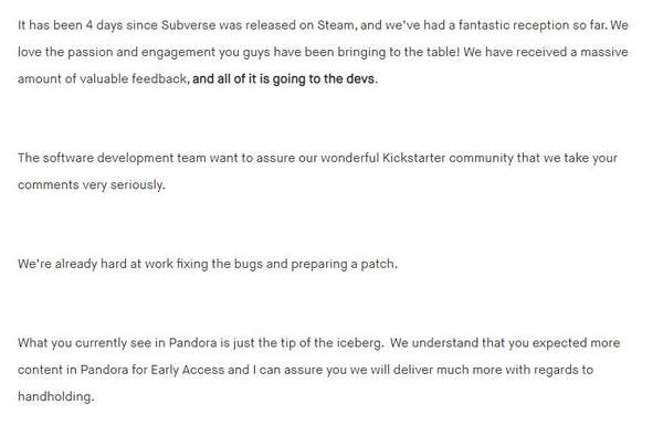 马头社回应《Subverse》内容少 感谢支持，补丁制作中
