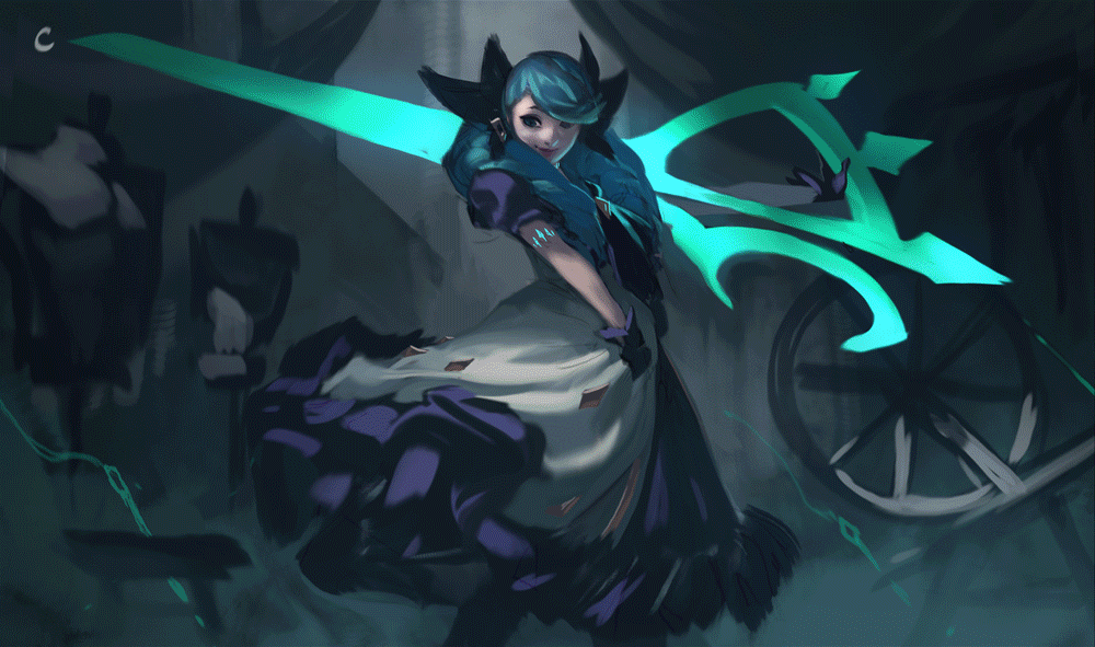 《LOL》“格温”原画细节&绘制过程 双马尾萝莉大爱