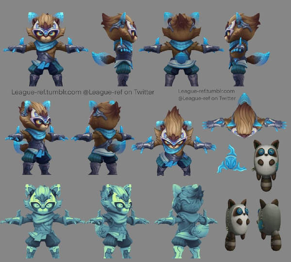 《LOL》11.9皮肤建模 DWG冠军小浣熊，征服者武器