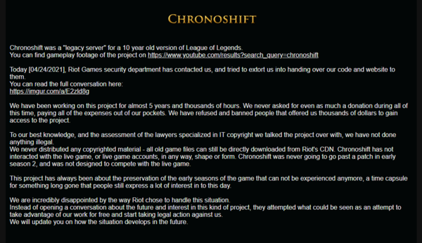 民间团队制作《LOL》经典版 被拳头要求上交网站和代码