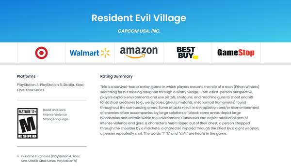 《生化危机8》ESRB评级17+ 挖心掏肝，内含强烈暴力