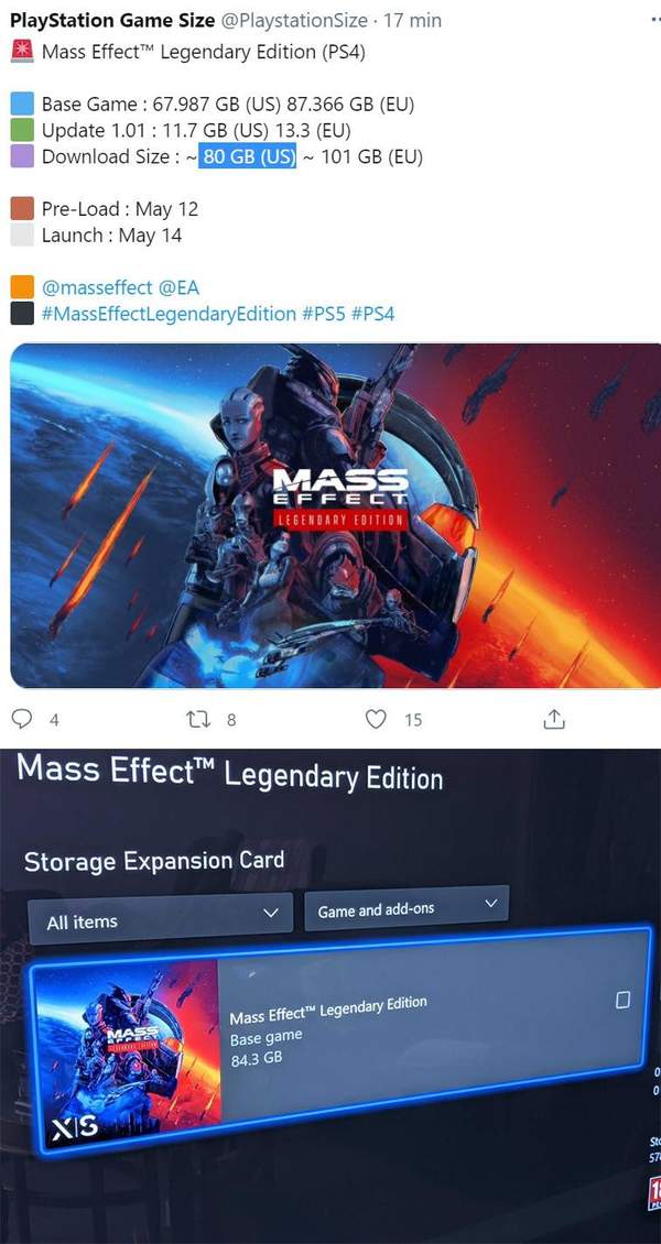 PS4《质量效应：传奇版》容量曝光 5月12日开启预载