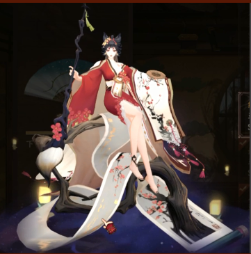 《阴阳师》绘世花鸟卷真红皮肤鉴赏