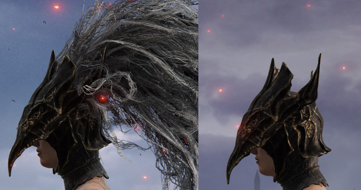 《艾尔登法环》移除5种头盔上的毛发装饰MOD截图