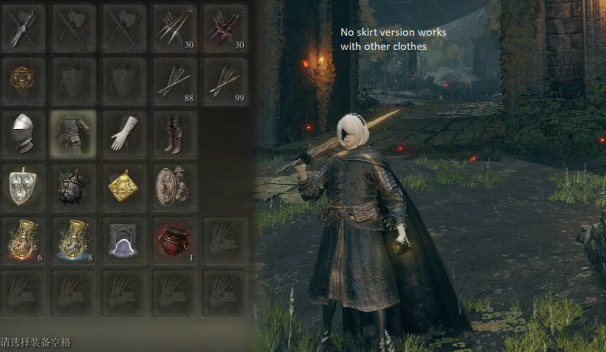 《艾尔登法环》尼尔2B小姐姐无裙版替换流浪骑士MOD截图