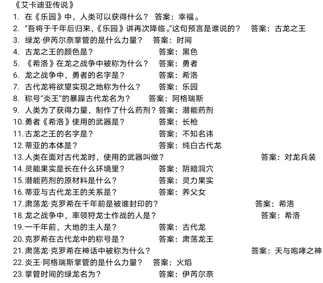 龙之国物语图书馆答题挑战答案大全 图书馆题目答案总汇