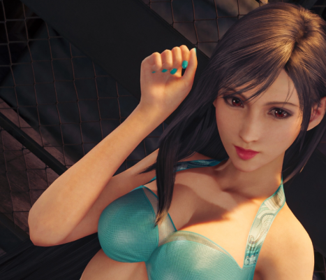 《最终幻想7：重制版》蒂法清纯素颜蓝绿色泳装MOD截图