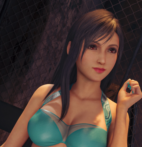 《最终幻想7：重制版》蒂法清纯素颜蓝绿色泳装MOD截图