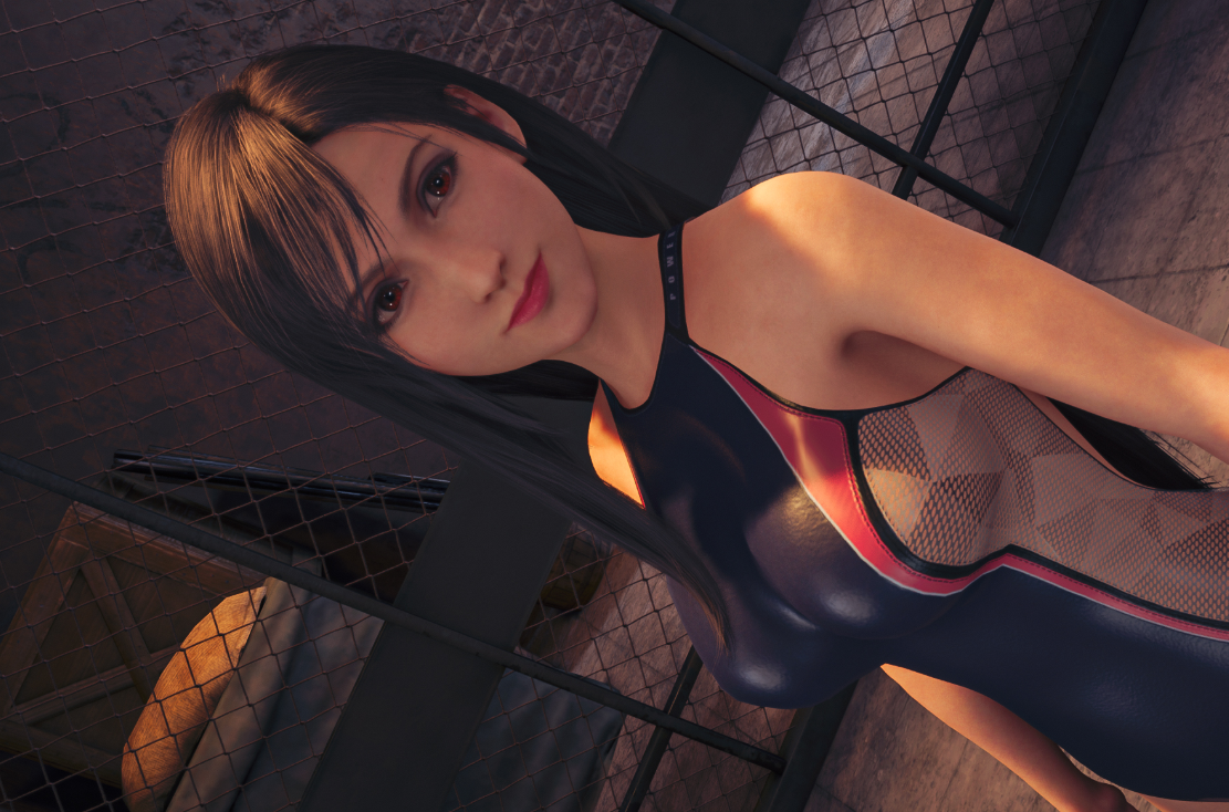 《最终幻想7：重制版》蒂法清纯素颜蓝红日式连体泳衣MOD截图