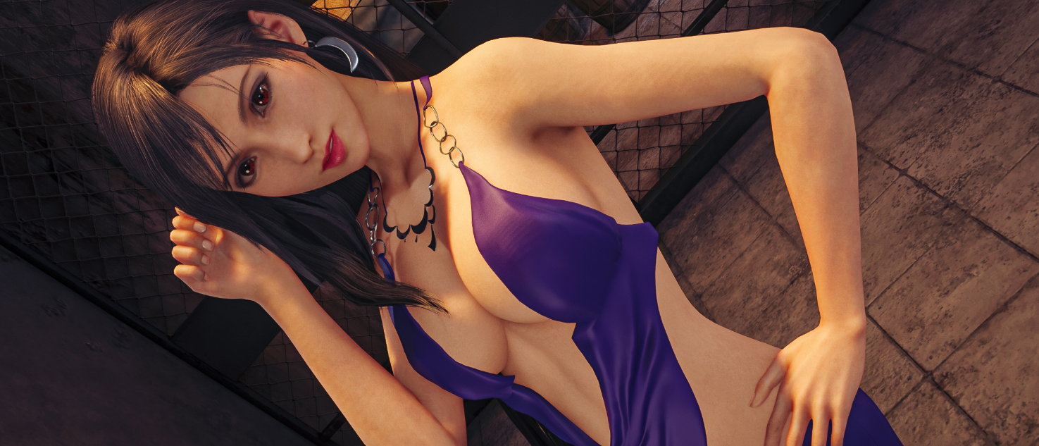 《最终幻想7：重制版》蒂法清纯素颜全新的美艳紫色礼服MOD截图