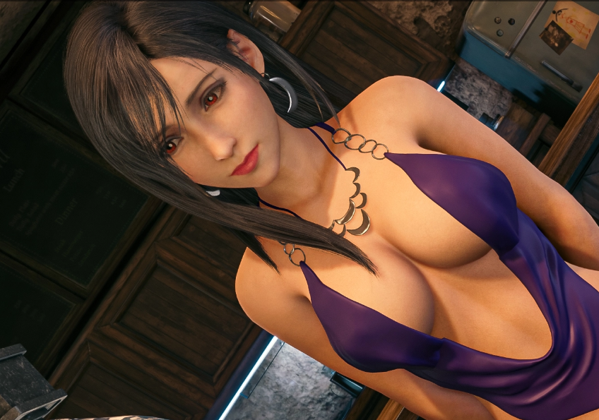 《最终幻想7：重制版》蒂法清纯素颜全新的美艳紫色礼服MOD截图