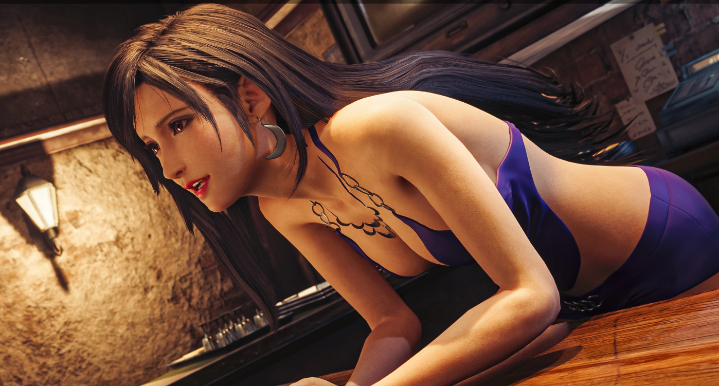 《最终幻想7：重制版》蒂法清纯素颜全新的美艳紫色礼服MOD截图